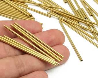 Round Brass Himmeli Tubes - Raw Brass Himmeli DIY Tube Beads - Circle Pipes for Geometric Shapes - For Air Plants -2x0.2x50mm- PP4568-50