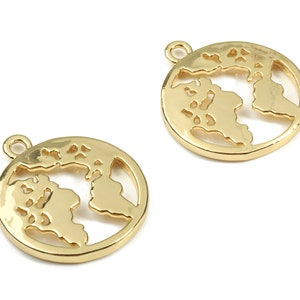Messing Welt Ohrring Charms - Gold Messing Karte Anhänger - 18K Echt vergoldetes Messing - Schmuckzubehör - 18,51x16,12x1,81mm - RGP2616