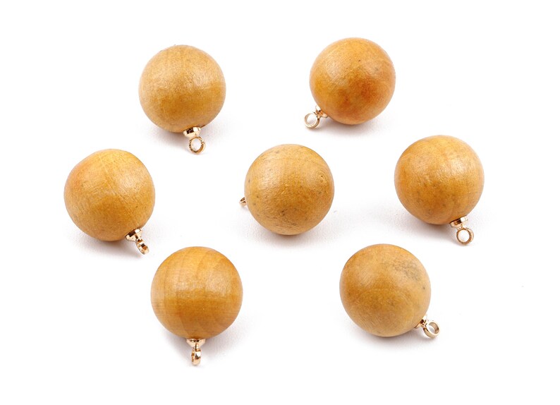 Pingente de Bola de Madeira - Pingente de Bola de Madeira - Pingente de Brinco de Bola de Madeira Natural - Contas de Madeira com Liga Metálica - 16,61x13,69 mm - BB1081 imagem 3