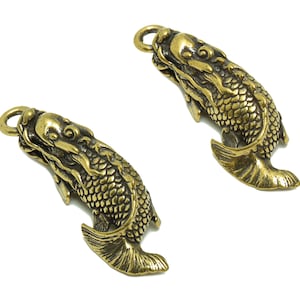 Brass Arowana Charm - Raw Brass Arowana Earring Charms - Antique Looking Pendant - Arowana Textured Figure - 41.7x13.58x9.9mm- PP8763