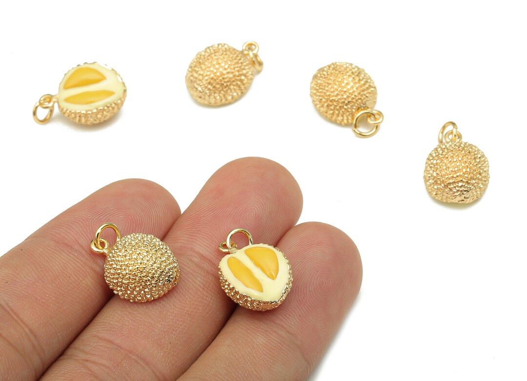 Brass Durian Earring Charm - Enamel Yellow Mini Fruit Charm - Fruit ...