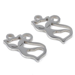 Stainless Steel Cat Charms - Stainless Steel Cat Earrings and Pendant - Bracelet Pendant - Jewelry Supplies - 14.65x9.2x0.95mm - SS1056