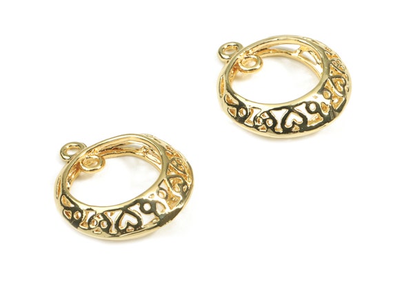 15mm 18K Gold Plated Textured Circle Connector Charms 