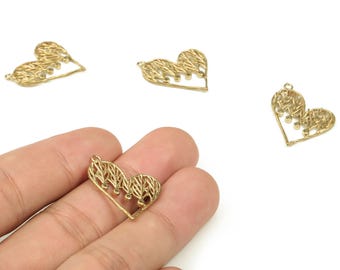 Brass Heart Earring Charms With Zircons - Raw Brass Branches Pendant - Earrings Finding - Jewelry Making Supplies - 25.28x21x1.8mm - PP4485