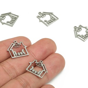 Stainless Steel House Home Earring Charms - Stainless Steel Family Pendant - Jewelry Making Supplies - 17.57x16.96x0.94mm - SS1248