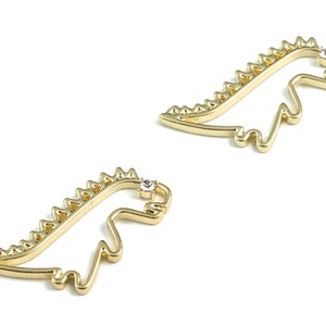 Alloy Dinosaur Earring Charms - Gold Alloy Dinosaur Pendant - Gold Tone Plated Alloy - Jewelry Supplies - 33.42x16.19x2.77mm - ZZ1751G