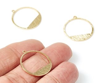Textured Raw Brass Circle Connector Charms – Jewelry Making Supplies (22.4x20.5mm) PP1910
