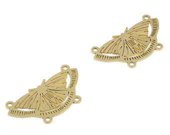 Brass Moth Earring Connectors - Raw Brass Moth Charms and Pendant - Jewelry Making Supplies - 37.67mm x 19.96mm x 0.85mm - PPA0136