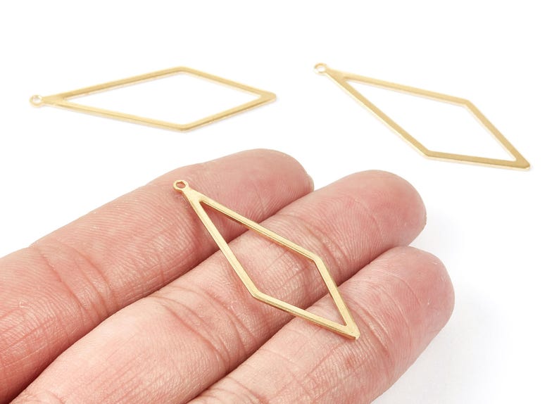 Connector Brass Rhombus - Rhombus Raw Brass - Brass Earring Findings - Jewelry Supplies - 42x14.48x0.76mm - PP1860 image 1