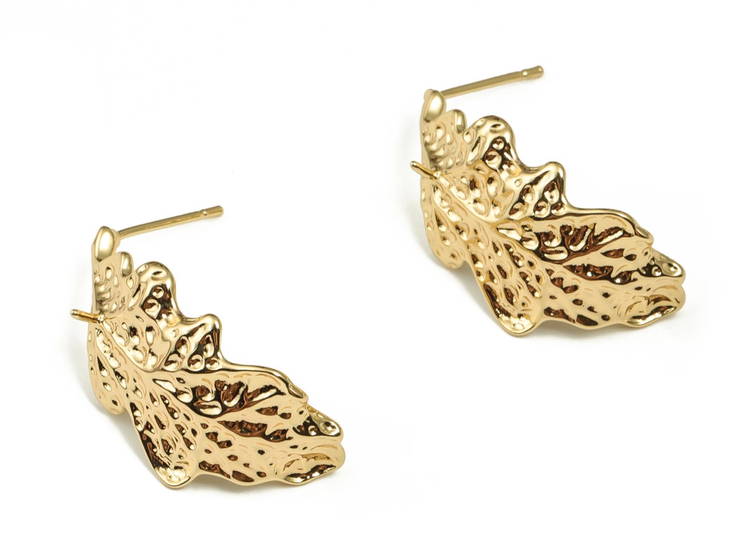 Brass Leaves Earring Post Gold Leaves Earring Stud 18K Etsy