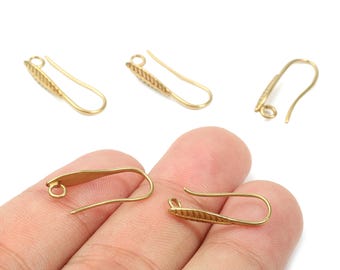 Brass Earring Hooks - Raw Brass Earring Wires - Brass Ear Hooks Findings - Leaf Ear Wires - Jewelry Supplies - 20.51x8.18x1.68mm - PP2897