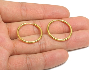 2*20mm Steel Hoop Earring - Minimalist Huggie Hoop Earring - Classic Clasp Hoop Earring - Gold Plating Steel - 24x24x2mm - SS1717-20G