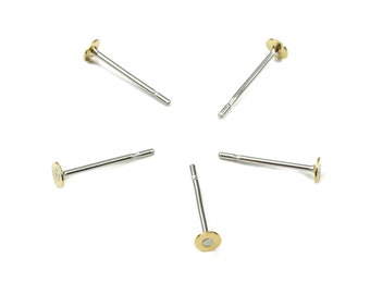 Earring Post Stud With Raw Brass Head - 3*12 - 202 Stainless Steel Earring Posts - Jewelry Supplies - 11.78x3.1mm - PP3104