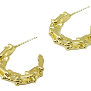 Alloy Hoop Earring Stud - Zinc Alloy Open Hoop Earring Post - Lock Chain C Hoop Earring Post -KC Gold Tone Plating - 29x22.7x4.74mm- ZZ2034