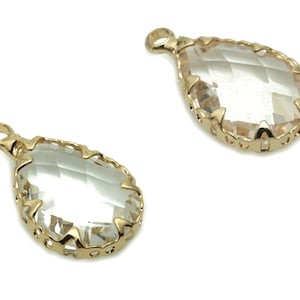 Glass Drop Earring Charms - Brass Drop Pendant - Gold Tone Plated Brass - Jewelry Making Supplies - 18.4x10.61x5.07mm - GS1058