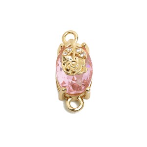 Pink Crystal Rose Connector - Faceted Oval Glass with Zircon Connector - Romantic Jewelry - KC Gold Tone Plated Brass - 19x8x6.52mm- GS1297