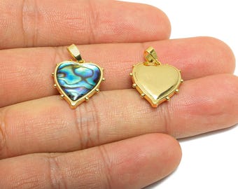 Brass Heart Pendant - Gold Abalone Shell Pendant for Necklace - Refined Love Heart Jewelry - 18K Gold-Plated - 18.24x16.25x3.97mm - RGP10679