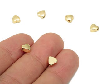 Gold Mini Heart Beads – Brass Heart Spacer Beads – Bracelet Beads - 18K Real Gold Plated Brass - Jewelry Making - 5.81x5.8x3mm - RGP4449