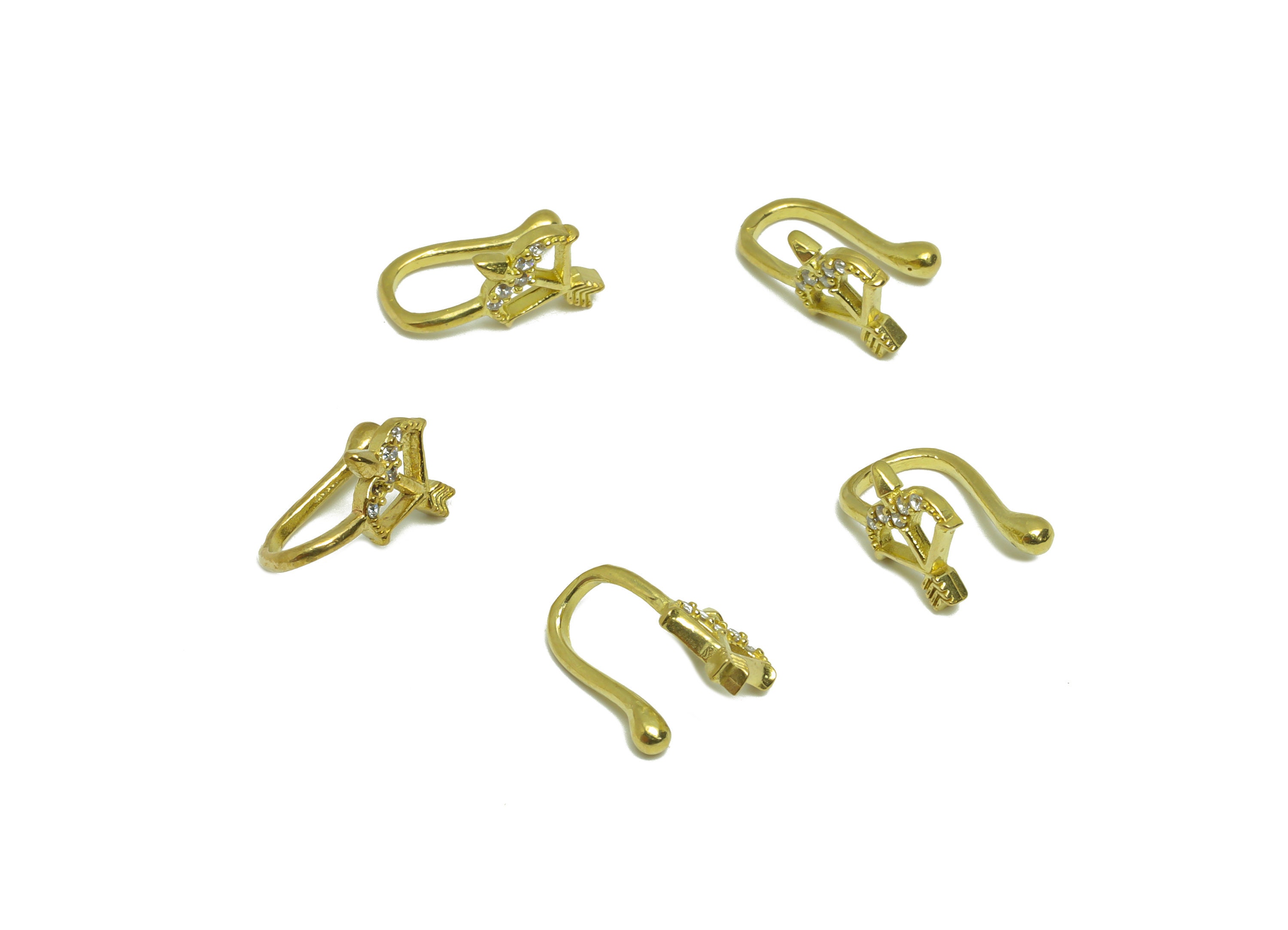 Brass Cuff Zircon Earring - Raw Brass Bow Arrow Wire Hook