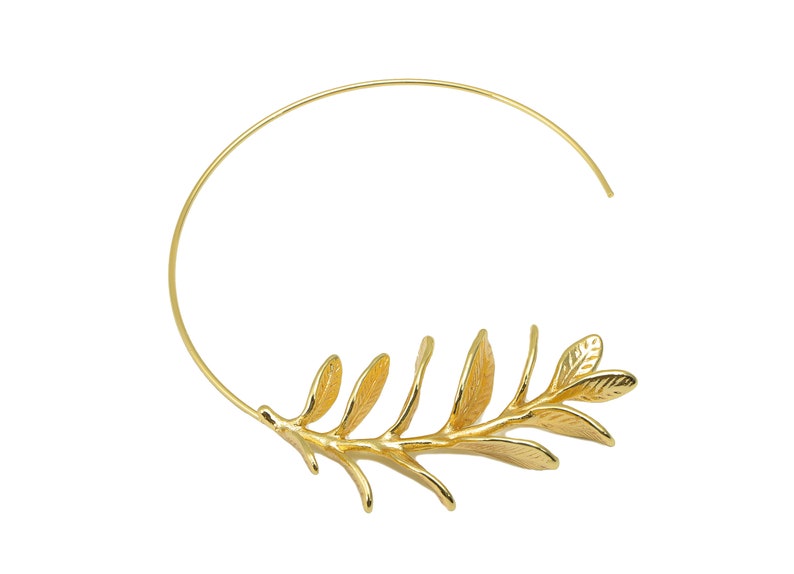 Brass Branch Earring Stud Brass Open Hoop Leaf Earring Post Botanical Post Wire Branch Hoop 18K Real Gold Plated 53x55x1mm RGP6259 image 4