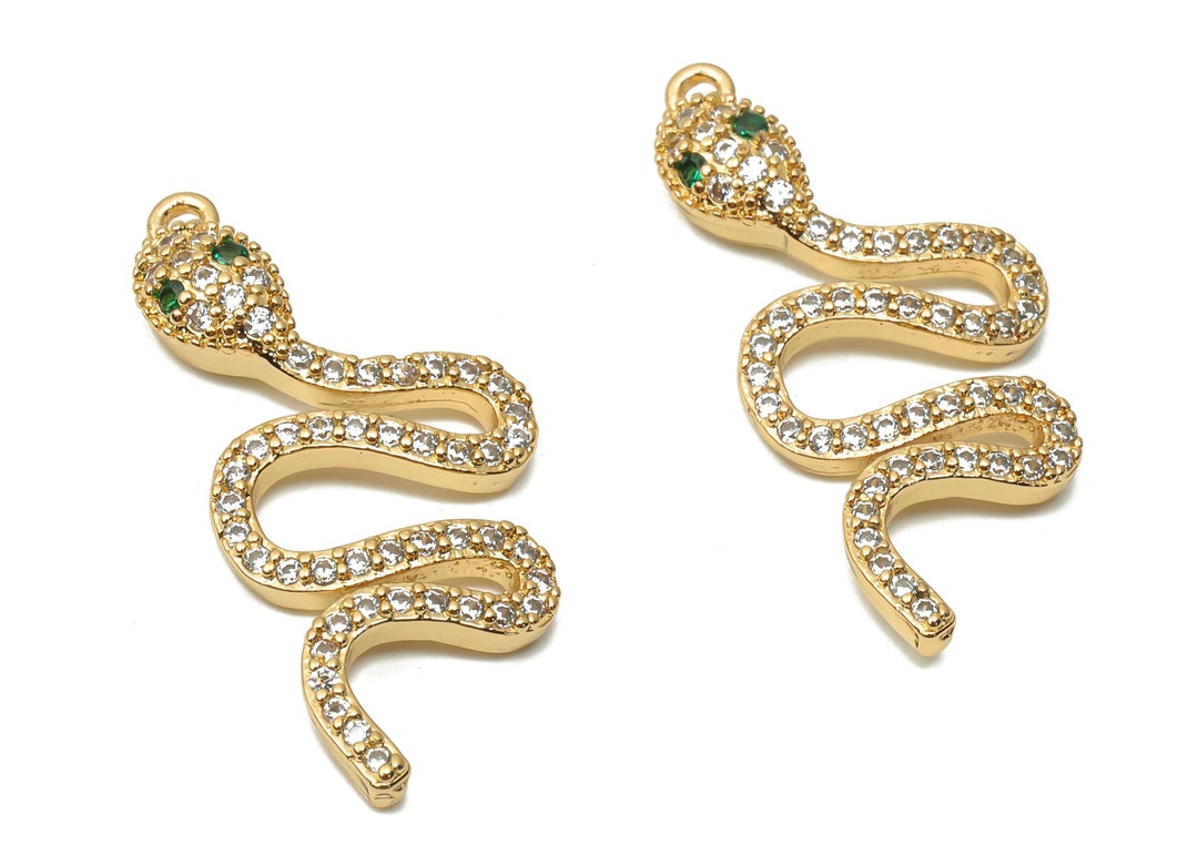 Brass Snake Earring With Zircons Brass Green Eye Snake Charm Brass
