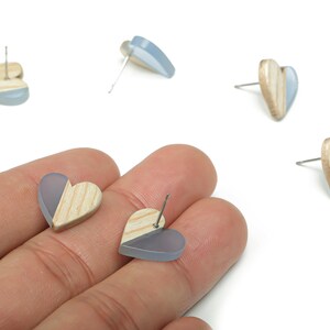 Boucle d'oreille coeur en résine - Tige coeur en bois massif - Clou chirurgical en acier inoxydable 316 - Accessoires pour fabrication de bijoux - 14,76 x 14,3 x 3,12 mm - BB1133G image 1
