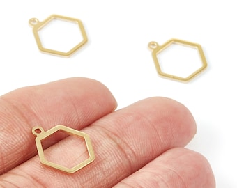 Raw Brass Hexagon Charms – Jewelry Supplies, Earring Findings (14.6x12x0.9mm) PP1920