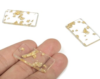 Acetat Rechteck Ohrring Charms - Rechteck Anhänger - Goldfolie & Konfetti - Farbcode: A255 - 33.73x19.46x2.65 mm - AC1217-A255
