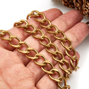 Faceted Curb Chain - Raw Brass Curb  Chain -  Open Link Chain - 0.55&quot;&quot; x 0.42&quot;&quot; x 0.09&quot; -Jewellery Making - CC1127