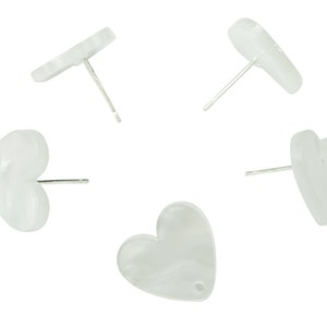 Acrylic Heart Earring Stud – White Acrylic Heart Earring Post - 316 Stainles Steel Stud - Jewelry Making - 15.57x14.5x2.3mm - AC2486B