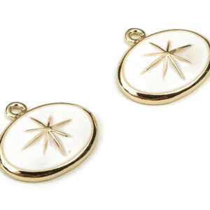 Brass Oval Earring Charms - Gold Star Pendant - 18K Real Gold Plated Brass - Jewelry Making Supplies - 13.23x12.08x1.05mm - RGP3738H
