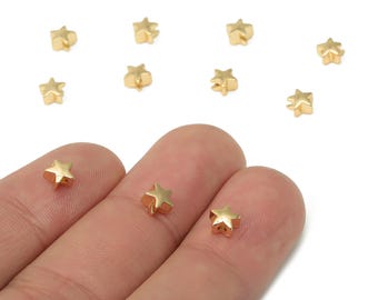 Mini-étoiles dorées - Intercalaires étoiles en laiton - Perles de bracelet - Laiton plaqué or véritable 18 carats - Accessoires bijoux - 5,12 x 5,12 x 3,4 mm - RGP4463