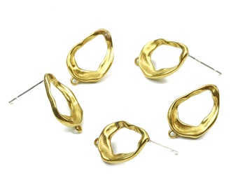 Brass Drop Earring Post - Raw Brass Wavy Earring Stud - Earring Findings - Jewelry Supplies - 16.07x10.75x2.26mm - PP2876