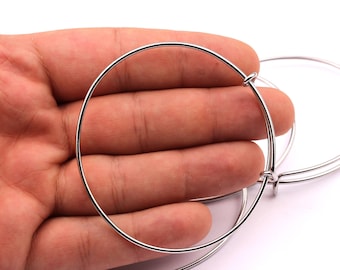 Adjustable Bangle Bracelet - Stainless Steel Bracelet - One  Loop - Expandable Wire Bangle For Charms - Jewelry Supplies - 65x1.6mm - SS1001