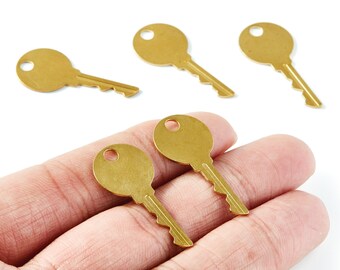 Raw Brass Key Charms – Jewelry Making Pendants (33.2x14.9x0.8mm) PP1425