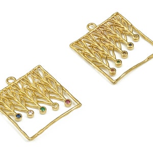 Brass Square Earring Charms With Zircons - Raw Brass Branches Pendant - Earrings Finding - Jewelry Making Supplies - 22x19.9x1.4mm - PP4486