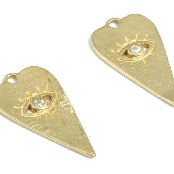 Brass Heart Earring Charms - Raw Brass Long Heart Eye Pendant – Raw Brass Pendant - Jewelry Making Supplies - 21.04x10.95x1.24mm - PP3762