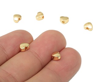 Mini Heart Spacer Bead - Brass Heart Charms - Gold Heart Pendant - Bracelet Beads - 18K Real Gold Plated Brass - 5.98x4.9x3.4mm - RGP4448