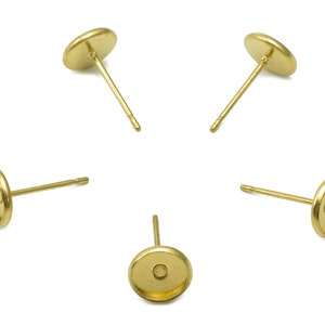 Kolczyki z mosiądzu Mini Cabachon Sztyft - Surowy Mosiądz Miniaturowy Okrągły Kolczyk Sztyft - Mosiężny Sztyft - 7,2x7,2x1,1 mm - PP8064