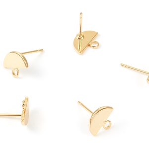 18K Real Gold Plated Brass Post Stud - Semicircular Earrings With 1 Hole - Jewelry Supplies - 12.35x10.15x1.17mm - RGP1012