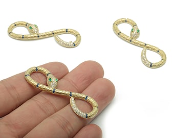 Brass Infinity Snake Earring Connector With Zircons - Raw Brass Snake  and  - Jewelry Supplies - 51.68x16.68x2.73mm - PP5086