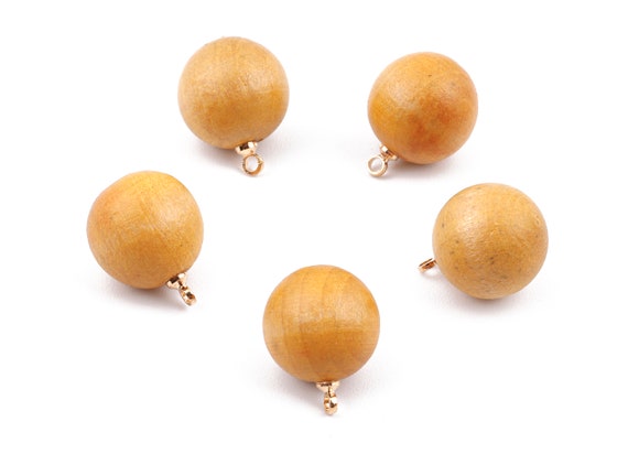 Wooden Ball Charms - Wooden Ball Pendant - Natural Wood Ball Earring Pendant - Wooden Beads with Alloy - 16.61x13.69mm - BB1081