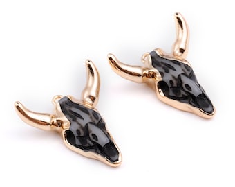 Resin Bull Charms - Buffalo Cattle Skull Pendant - Resin Horn Cattle - Bull Head Druzy - 29x26.6x8.57mm - RC1020A
