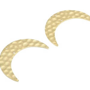 Brass Moon Connectors - Raw Brass Hammered Moon - Brass Connector - 2 Holes - Jewellery Supplies - 42.1x10.19x0.94mm - PP2473 image 2