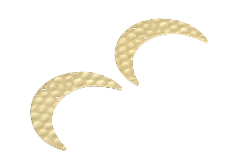 Brass Moon Connectors - Raw Brass Hammered Moon - Brass Connector - 2 Holes - Jewellery Supplies - 42.1x10.19x0.94mm - PP2473 image 2