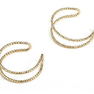 Ohrklemme Doppelring – Fake Piercing – Messing Cuff Ohrringe – Nicht Piercing Ohrklemme - 18K Echt vergoldetes Messing - 21×20,71×1,26mm - RGP3034