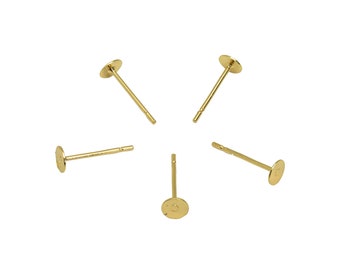 Earring Post Stud With Raw Brass Head - 4*12 - Stainless Steel Earring Posts - Kc Gold Tone Plating - 12mm x 4mm x 0.4mm - PP1546G
