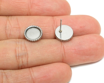 Steel Bezel Stud Earring - Steel Vintage Earring Post - Blank Bezel for Customization Jewelry - DIY Resin Earring Setting - 10x10x2mm-SS2152