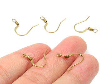 Brass Earring Hooks - Raw Brass Hammered Earring Wires - Earring Findings - Jewelry Supplies - 16.79x16.63x1.94mm - PP2829