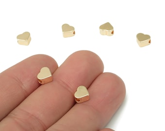 Gold Heart Beads – Brass Heart Spacer Beads – Bracelet Beads - 18K Real Gold Plated Brass - Jewelry Making Supplies - 7.1x6.1x3.6mm- RGP4468